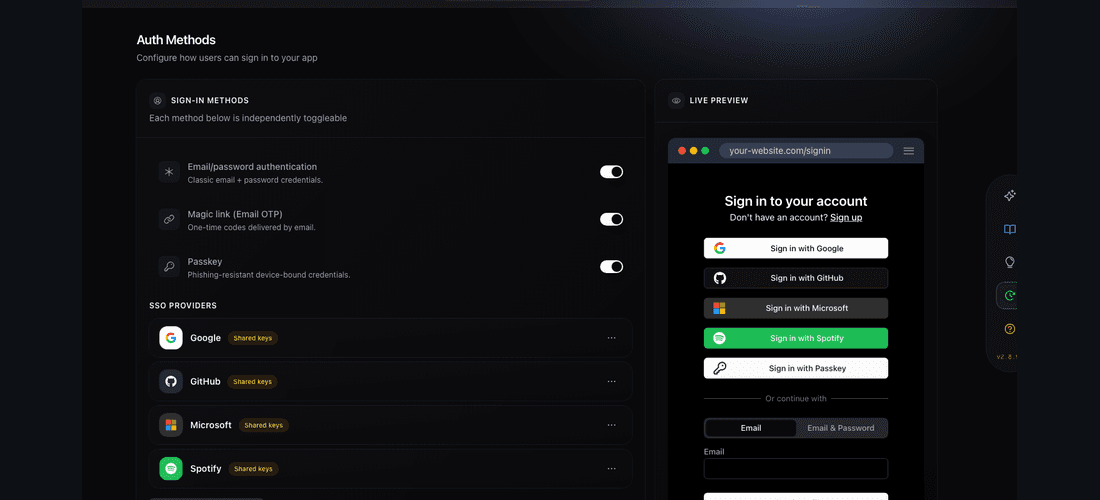 Hexclave authentication configuration with sign-in preview